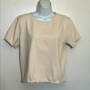 Zara Tan Crop T-Shirt Relaxed Fit